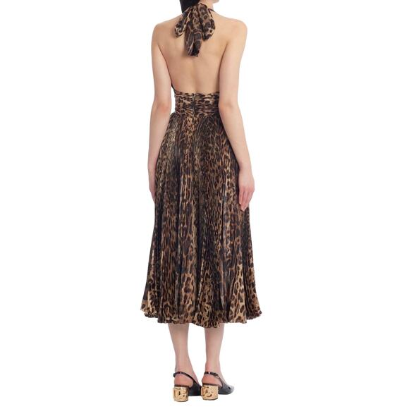 NWT Dolce & Gabbana Leopard Print Halter Neck Pleated Midi Dress S 40 - Picture 5 of 8